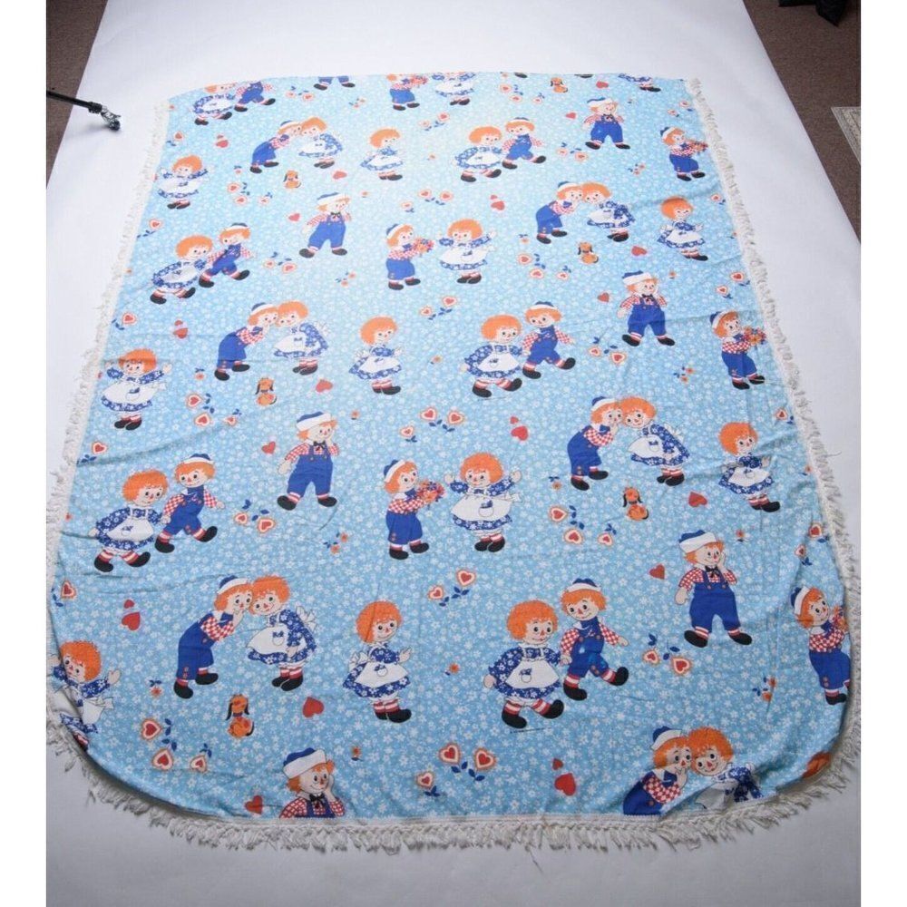 Vintage 70s Sears Raggedy Ann & Andy Doll Coverlet Sheet bobbs merrill company
